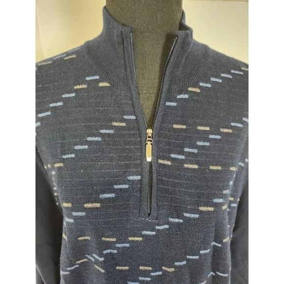 Alan Flusser Sweater Mens Blue Merino Wool Long Sleeve Mock Neck 1/4 Zip… - Picture 3 of 11